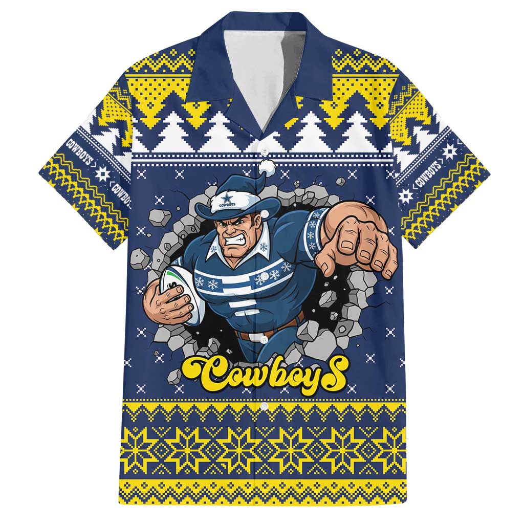 Merry Queensland Cowboys Personalised Family Matching Off Shoulder Short Dress and Hawaiian Shirt Christmas Rugby League Spirit - Aussie Hoodie
