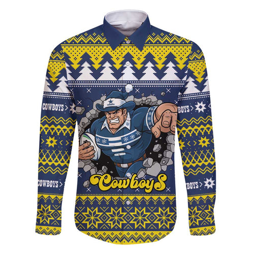 Merry Queensland Cowboys Personalised Family Matching Off Shoulder Short Dress and Hawaiian Shirt Christmas Rugby League Spirit - Aussie Hoodie