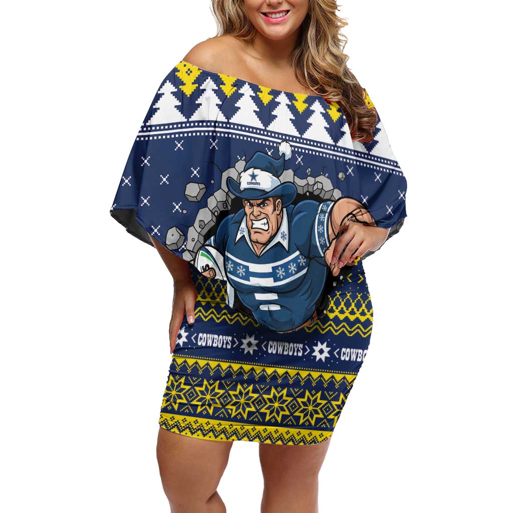 Merry Queensland Cowboys Personalised Family Matching Off Shoulder Short Dress and Hawaiian Shirt Christmas Rugby League Spirit - Aussie Hoodie
