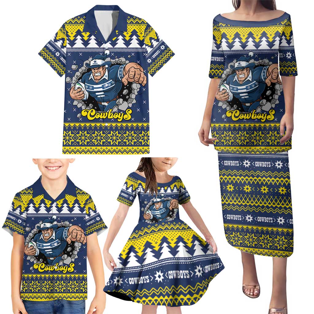 Merry Queensland Cowboys Personalised Family Matching Puletasi and Hawaiian Shirt Christmas Rugby League Spirit - Aussie Hoodie