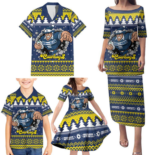 Merry Queensland Cowboys Personalised Family Matching Puletasi and Hawaiian Shirt Christmas Rugby League Spirit - Aussie Hoodie