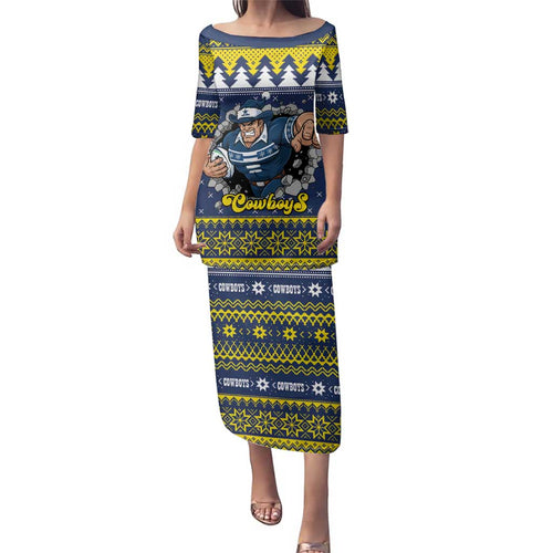 Merry Queensland Cowboys Personalised Family Matching Puletasi and Hawaiian Shirt Christmas Rugby League Spirit - Aussie Hoodie