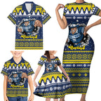 Merry Queensland Cowboys Personalised Family Matching Short Sleeve Bodycon Dress and Hawaiian Shirt Christmas Rugby League Spirit - Aussie Hoodie