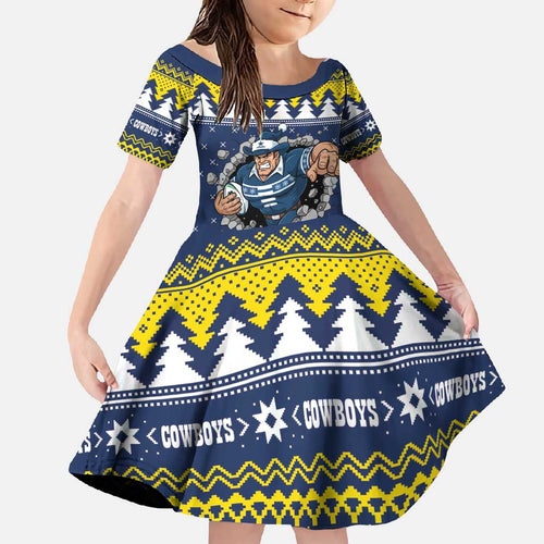 Merry Queensland Cowboys Personalised Family Matching Short Sleeve Bodycon Dress and Hawaiian Shirt Christmas Rugby League Spirit - Aussie Hoodie