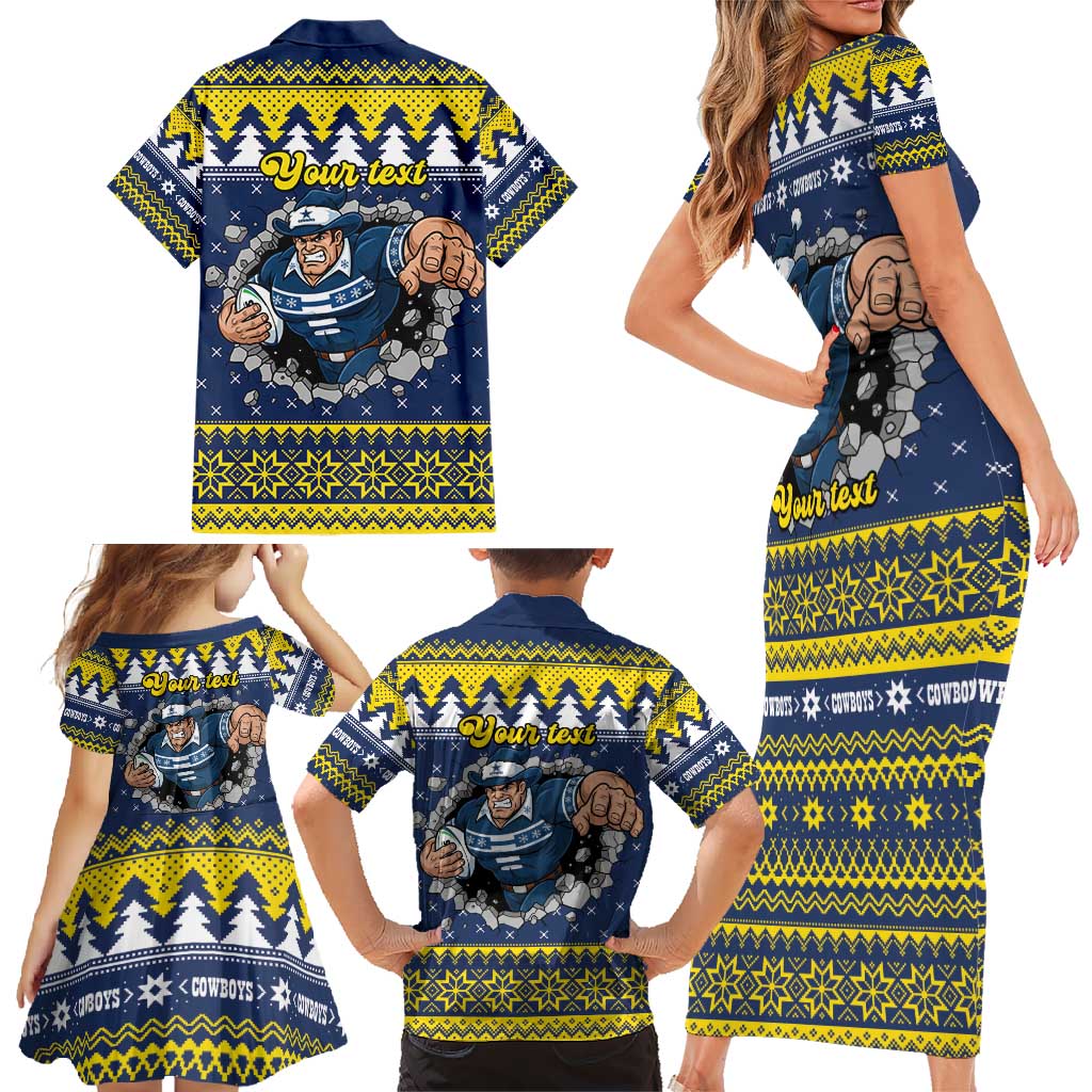 Merry Queensland Cowboys Personalised Family Matching Short Sleeve Bodycon Dress and Hawaiian Shirt Christmas Rugby League Spirit - Aussie Hoodie