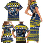 Merry Queensland Cowboys Personalised Family Matching Short Sleeve Bodycon Dress and Hawaiian Shirt Christmas Rugby League Spirit - Aussie Hoodie