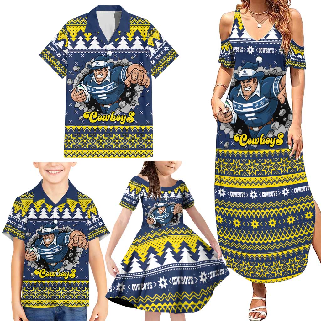 Merry Queensland Cowboys Personalised Family Matching Summer Maxi Dress and Hawaiian Shirt Christmas Rugby League Spirit - Aussie Hoodie