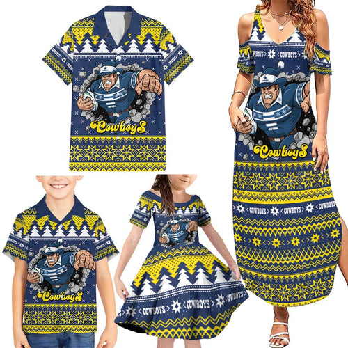 Merry Queensland Cowboys Personalised Family Matching Summer Maxi Dress and Hawaiian Shirt Christmas Rugby League Spirit - Aussie Hoodie