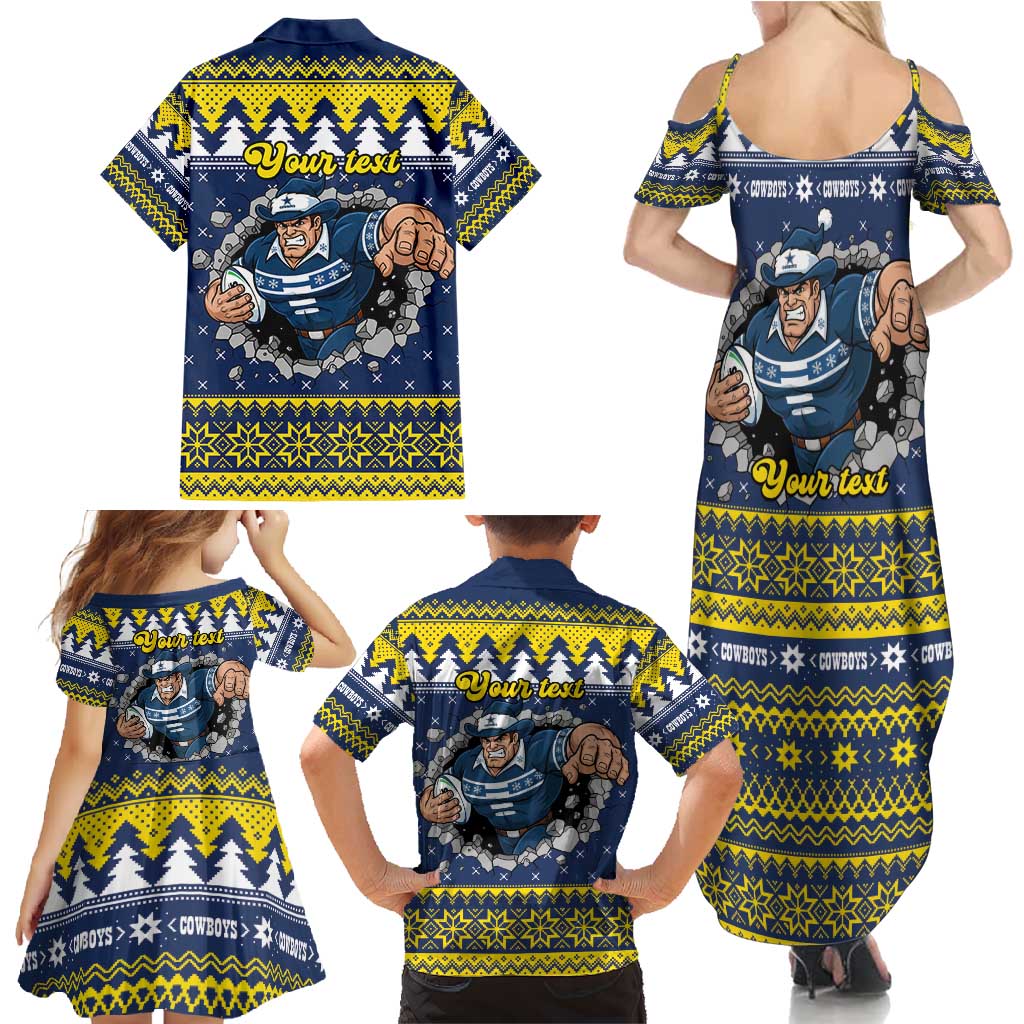 Merry Queensland Cowboys Personalised Family Matching Summer Maxi Dress and Hawaiian Shirt Christmas Rugby League Spirit - Aussie Hoodie