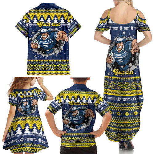Merry Queensland Cowboys Personalised Family Matching Summer Maxi Dress and Hawaiian Shirt Christmas Rugby League Spirit - Aussie Hoodie