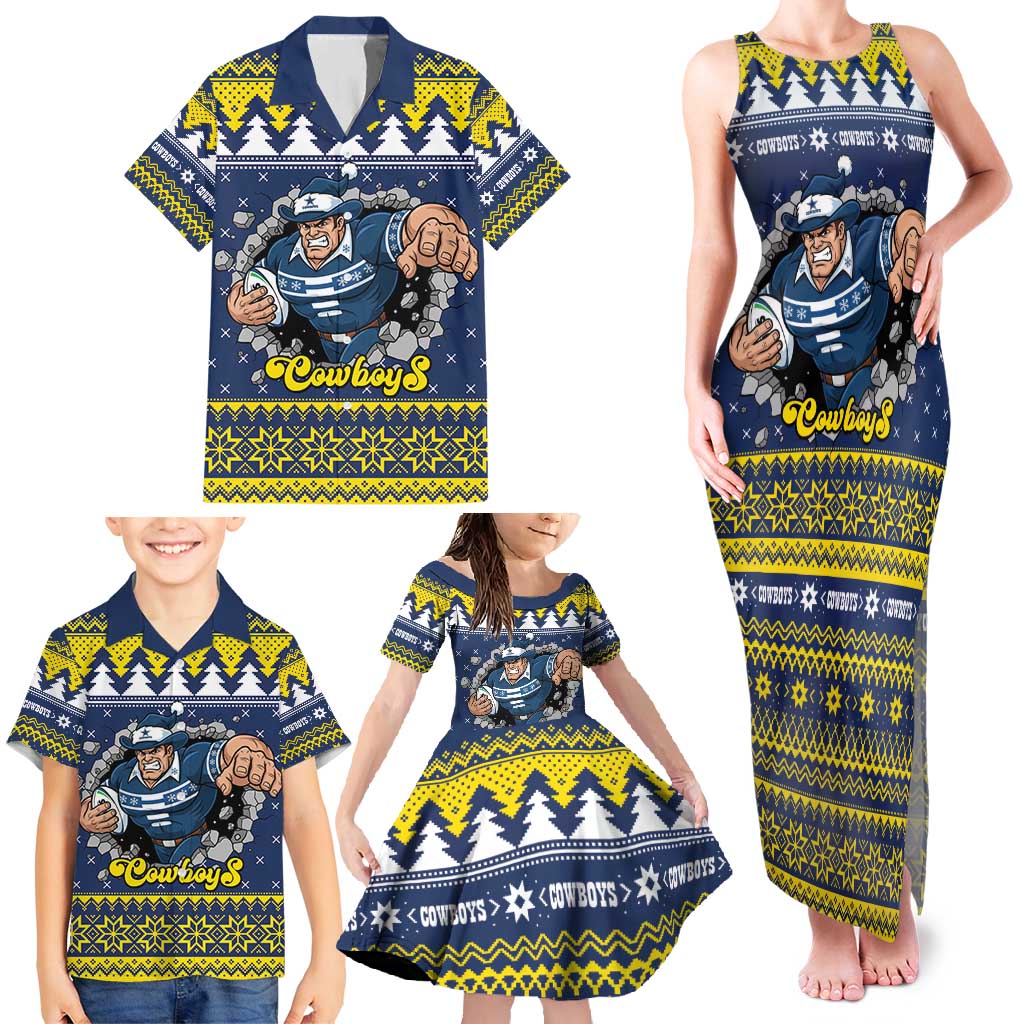 Merry Queensland Cowboys Personalised Family Matching Tank Maxi Dress and Hawaiian Shirt Christmas Rugby League Spirit - Aussie Hoodie