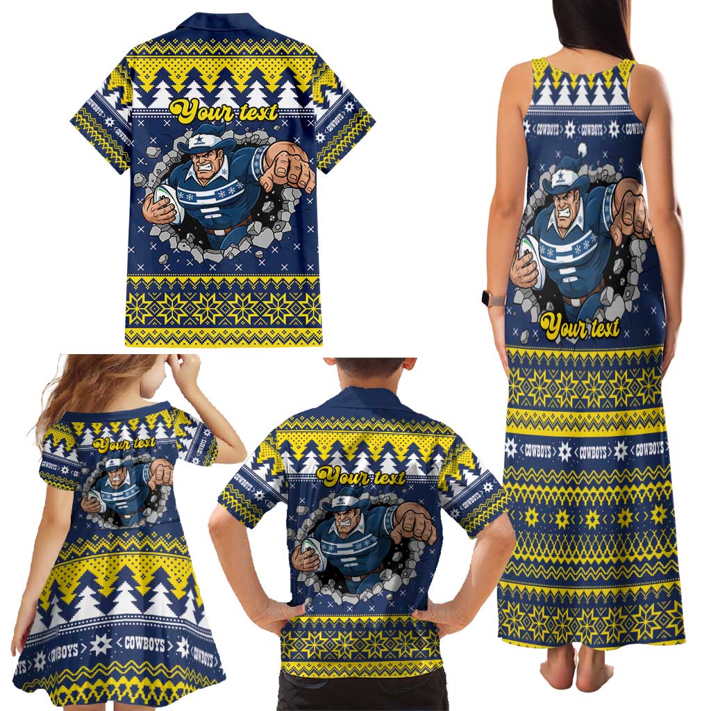 Merry Queensland Cowboys Personalised Family Matching Tank Maxi Dress and Hawaiian Shirt Christmas Rugby League Spirit LT9