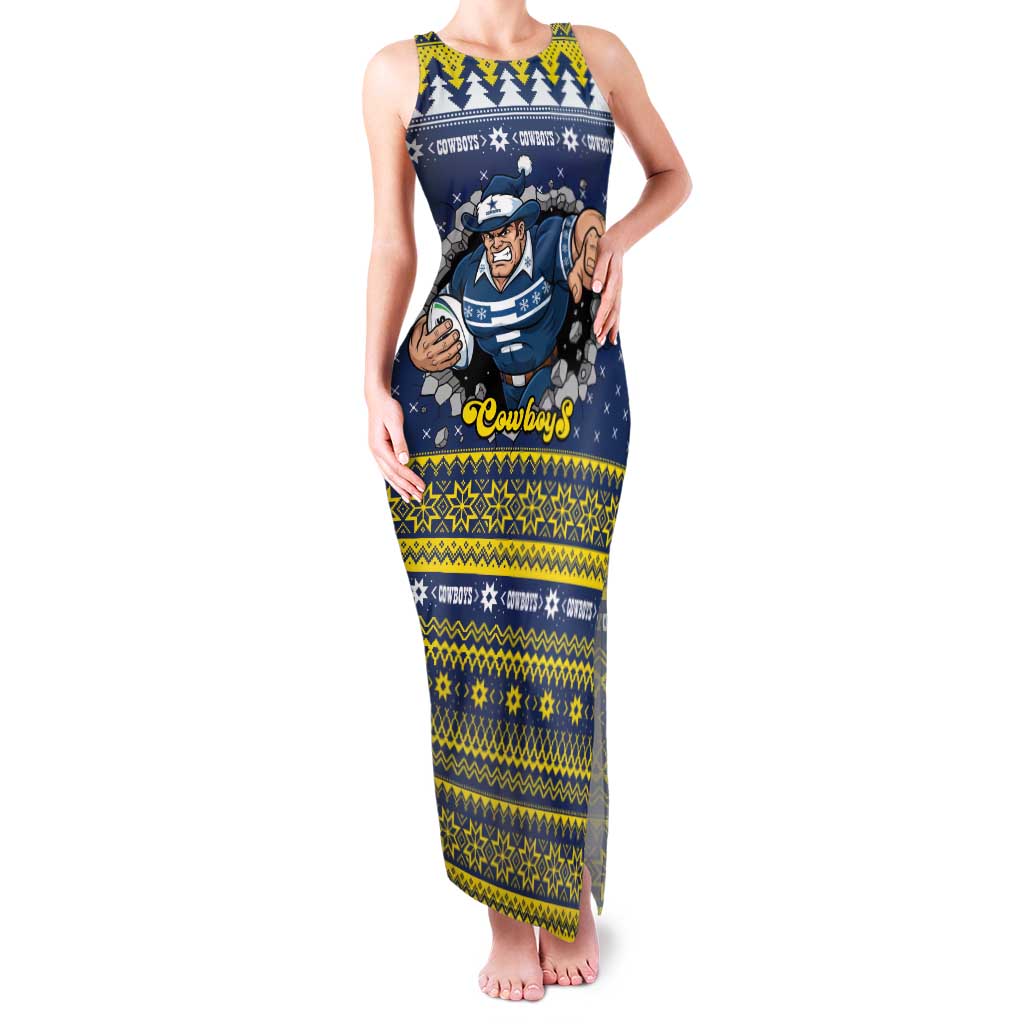 Merry Queensland Cowboys Personalised Family Matching Tank Maxi Dress and Hawaiian Shirt Christmas Rugby League Spirit LT9