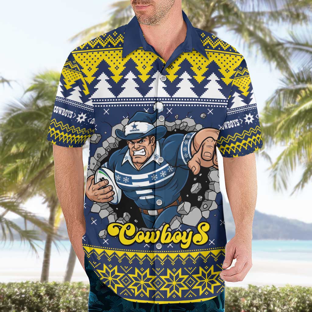 Merry Queensland Cowboys Personalised Hawaiian Shirt Christmas Rugby League Spirit - Aussie Hoodie
