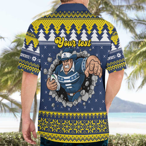 Merry Queensland Cowboys Personalised Hawaiian Shirt Christmas Rugby League Spirit - Aussie Hoodie