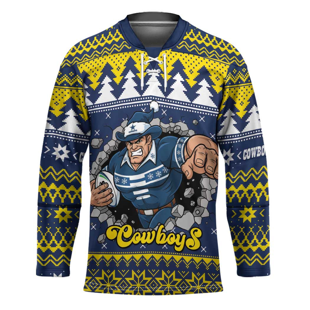 Merry Queensland Cowboys Personalised Hockey Jersey Christmas Rugby League Spirit - Aussie Hoodie