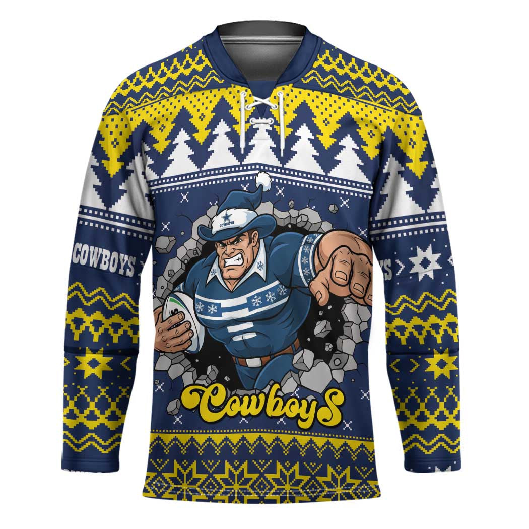 Merry Queensland Cowboys Personalised Hockey Jersey Christmas Rugby League Spirit - Aussie Hoodie