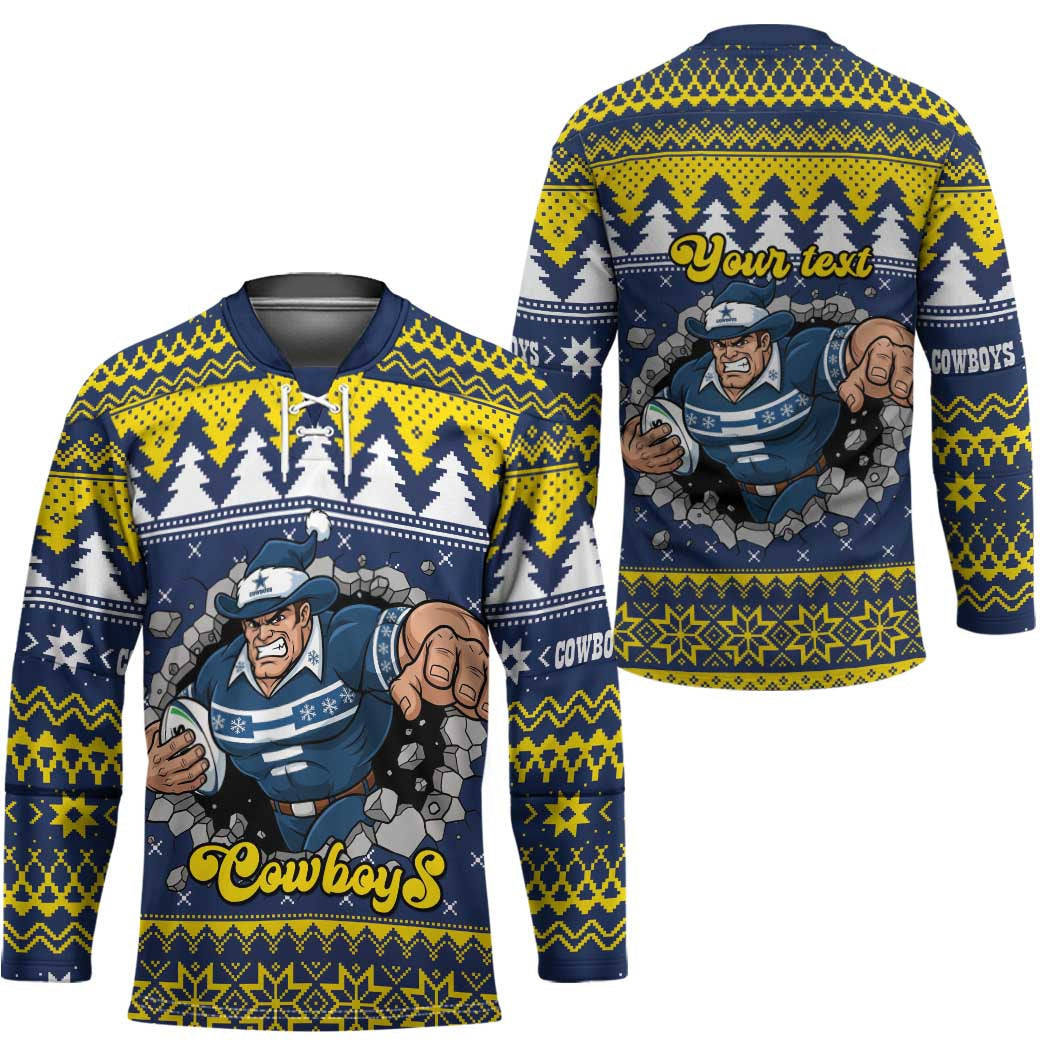 Merry Queensland Cowboys Personalised Hockey Jersey Christmas Rugby League Spirit - Aussie Hoodie