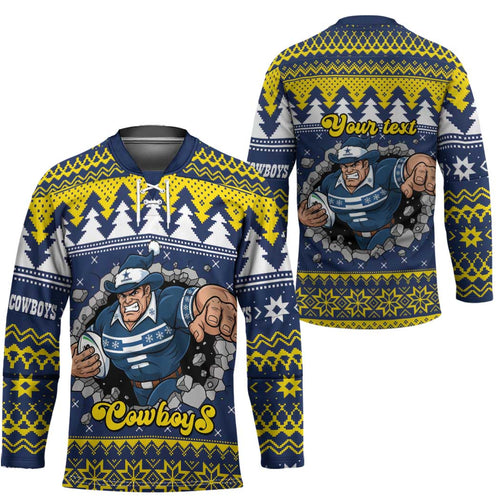 Merry Queensland Cowboys Personalised Hockey Jersey Christmas Rugby League Spirit - Aussie Hoodie