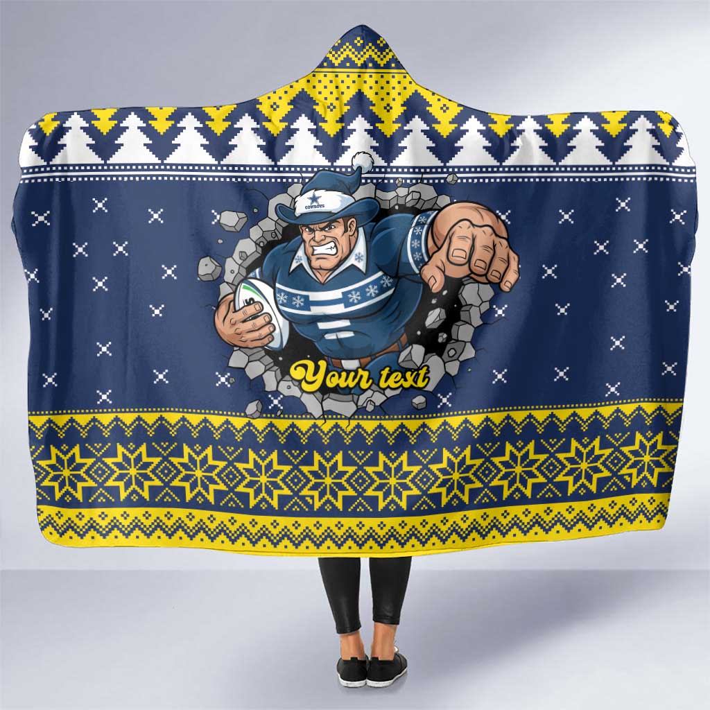 Merry Queensland Cowboys Personalised Hooded Blanket Christmas Rugby League Spirit - Aussie Hoodie