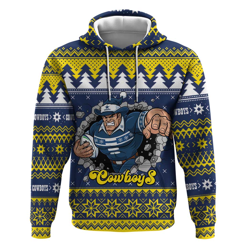 Merry Queensland Cowboys Personalised Hoodie Christmas Rugby League Spirit - Aussie Hoodie