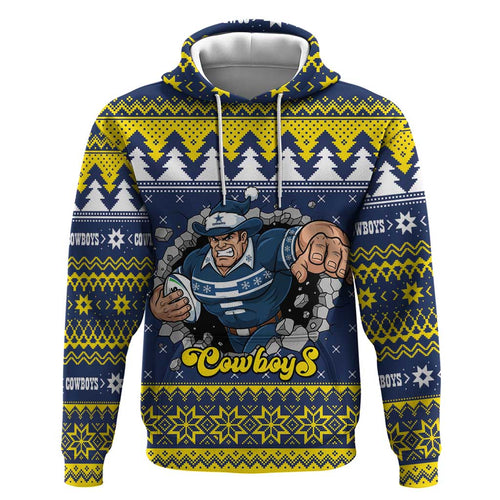 Merry Queensland Cowboys Personalised Hoodie Christmas Rugby League Spirit - Aussie Hoodie