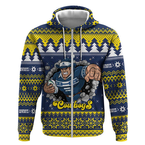 Merry Queensland Cowboys Personalised Hoodie Christmas Rugby League Spirit - Aussie Hoodie