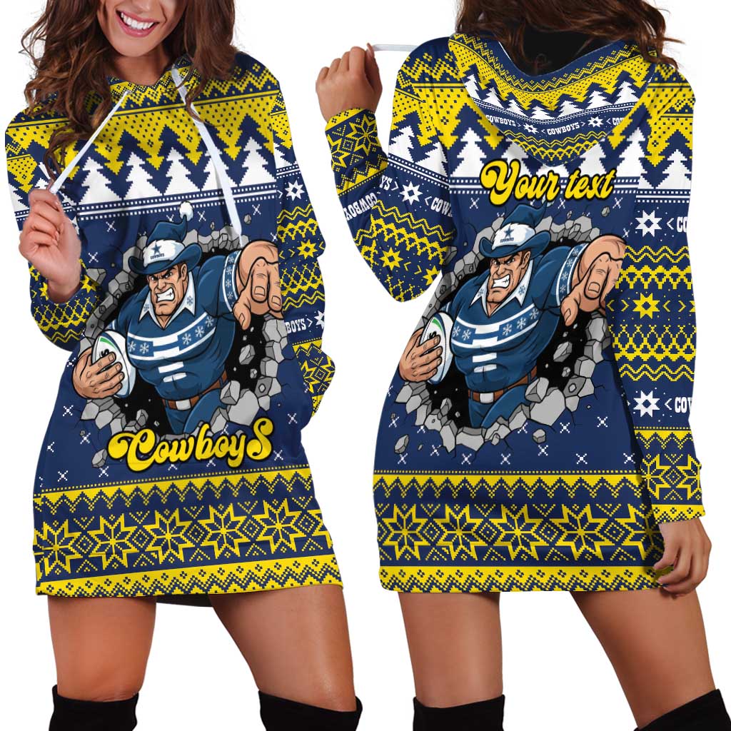 Merry Queensland Cowboys Personalised Hoodie Dress Christmas Rugby League Spirit - Aussie Hoodie