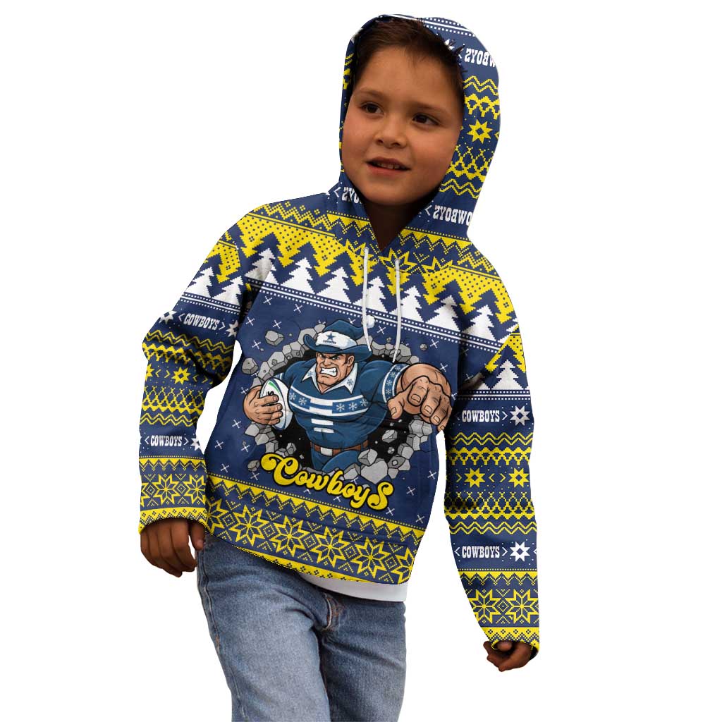 Merry Queensland Cowboys Personalised Kid Hoodie Christmas Rugby League Spirit - Aussie Hoodie