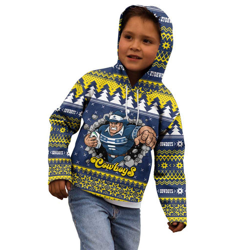 Merry Queensland Cowboys Personalised Kid Hoodie Christmas Rugby League Spirit - Aussie Hoodie