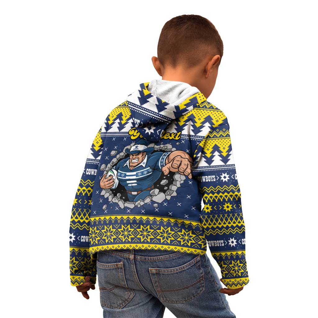 Merry Queensland Cowboys Personalised Kid Hoodie Christmas Rugby League Spirit - Aussie Hoodie