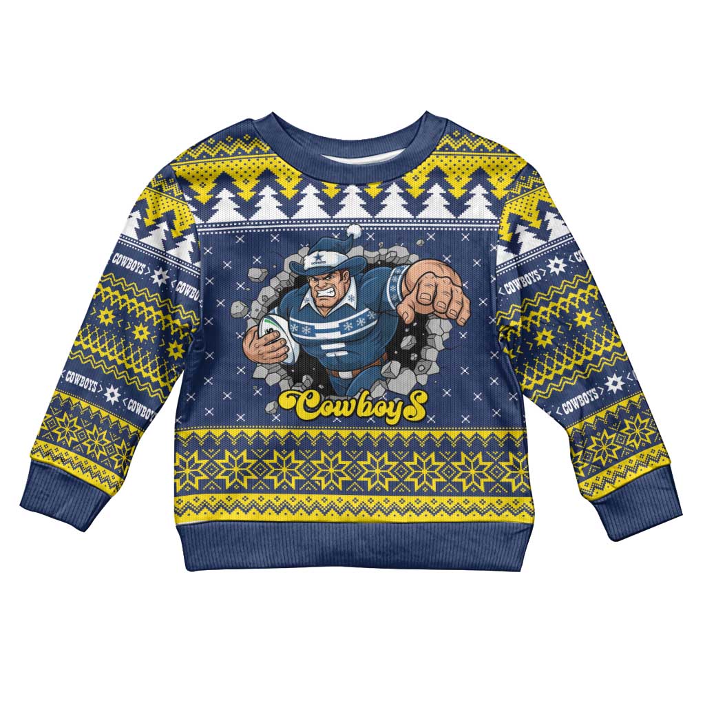 Merry Queensland Cowboys Personalised Kid Ugly Christmas Sweater Christmas Rugby League Spirit - Aussie Hoodie