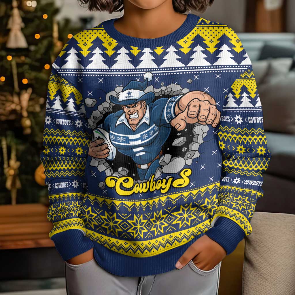 Merry Queensland Cowboys Personalised Kid Ugly Christmas Sweater Christmas Rugby League Spirit - Aussie Hoodie