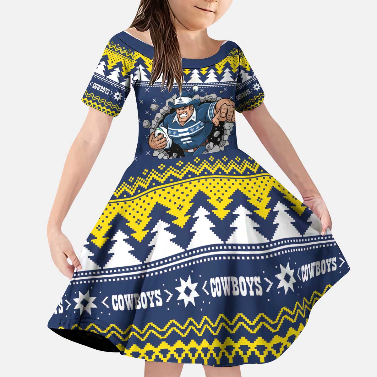 Merry Queensland Cowboys Personalised Kid Short Sleeve Dress Christmas Rugby League Spirit - Aussie Hoodie