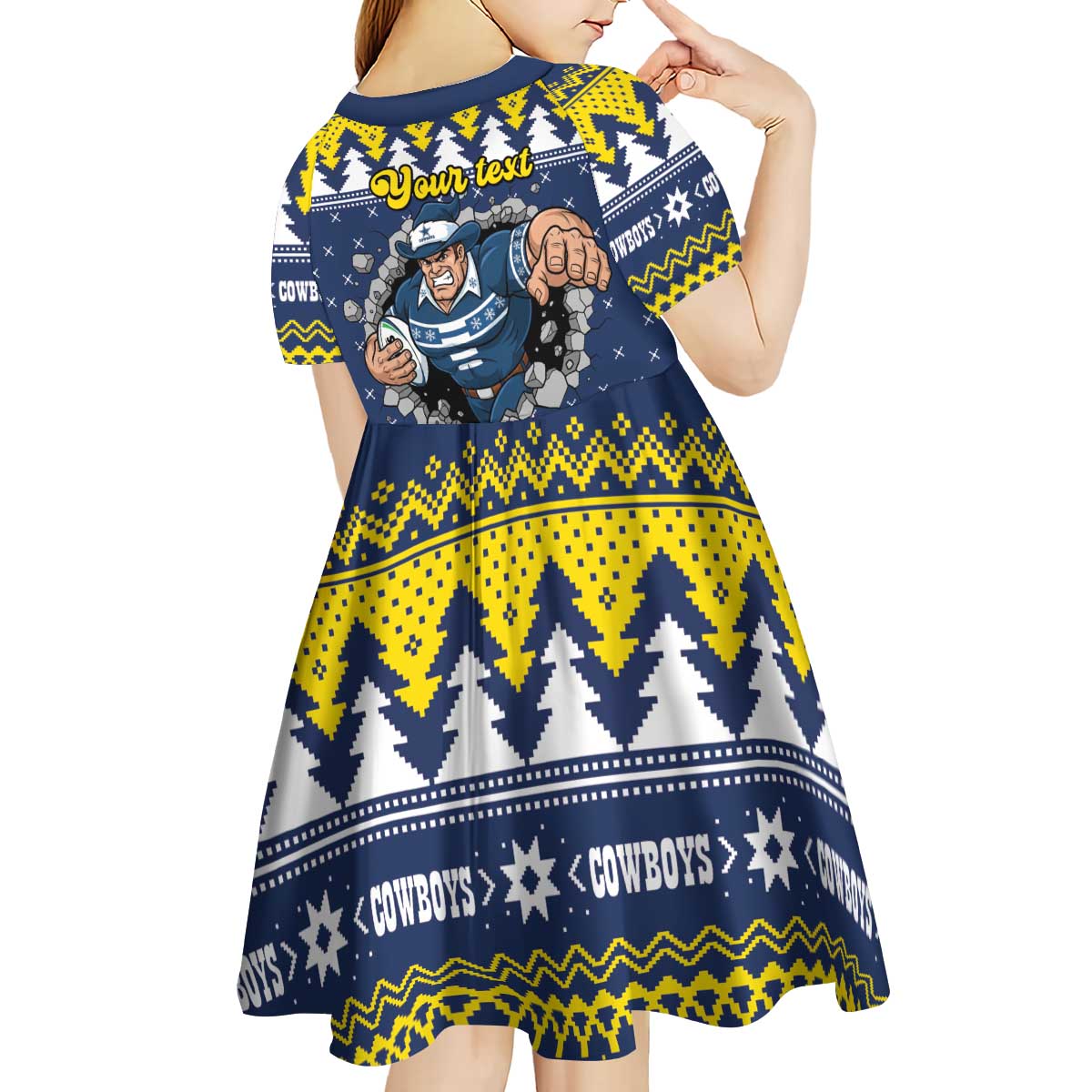 Merry Queensland Cowboys Personalised Kid Short Sleeve Dress Christmas Rugby League Spirit - Aussie Hoodie