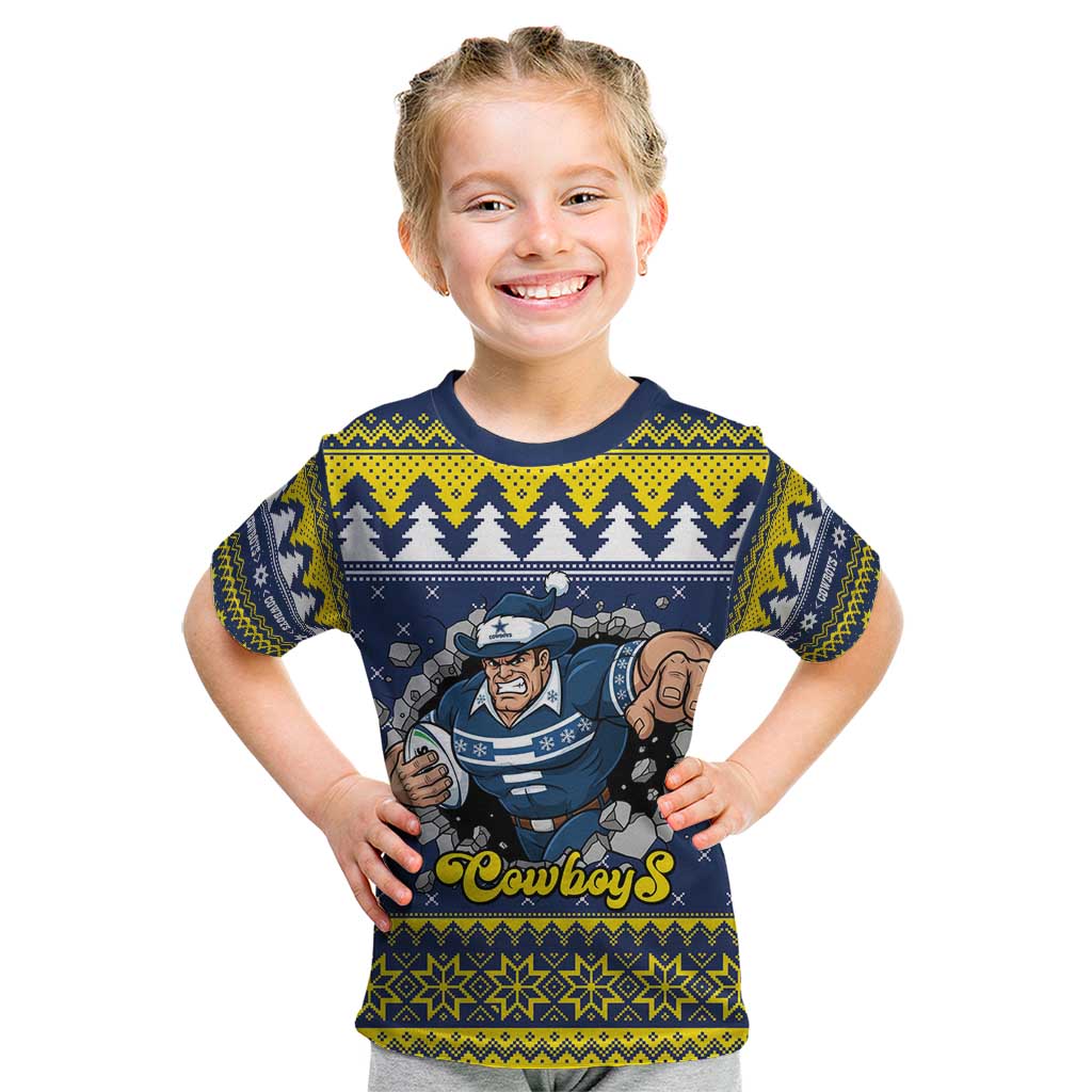 Merry Queensland Cowboys Personalised Kid T Shirt Christmas Rugby League Spirit - Aussie Hoodie