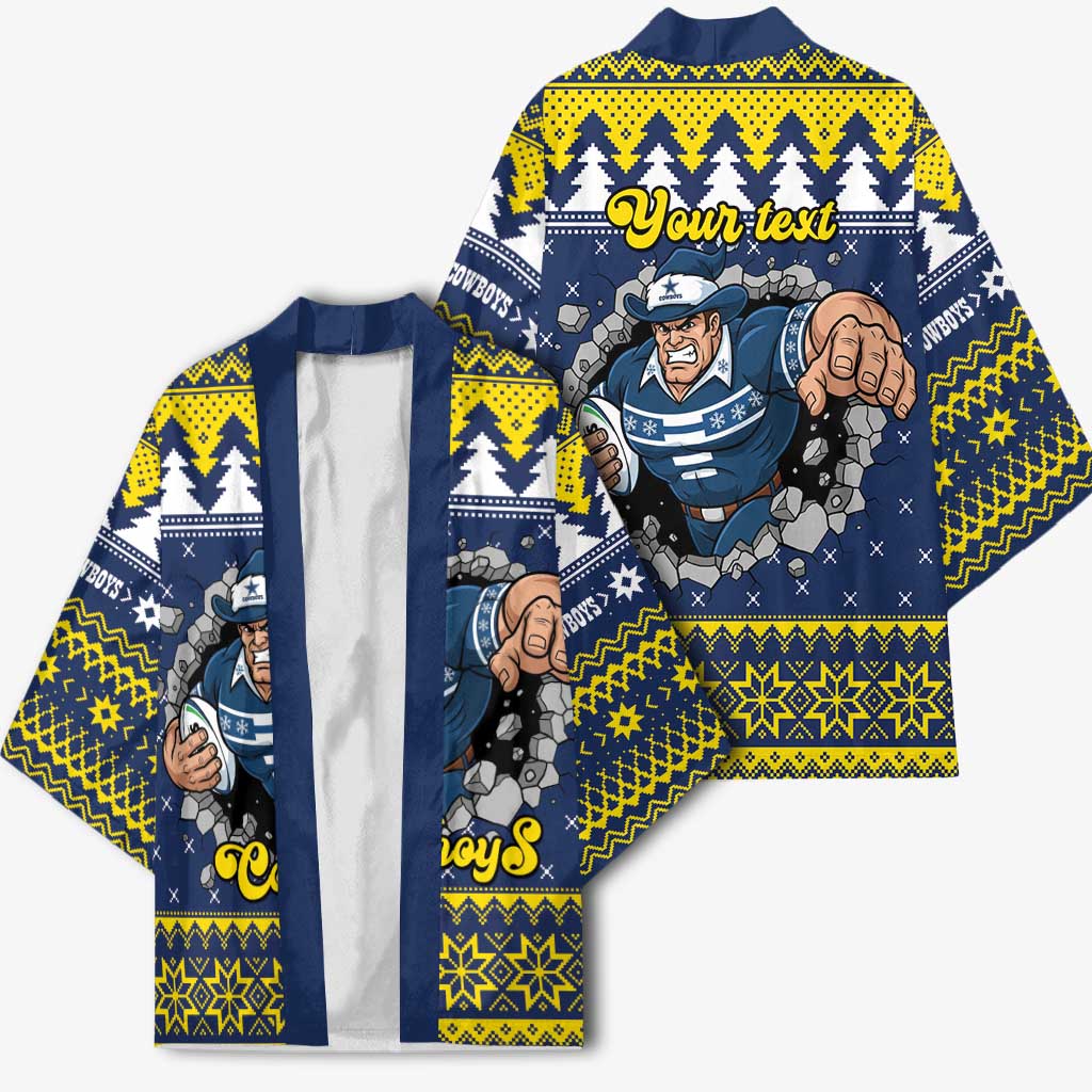 Merry Queensland Cowboys Personalised Kimono Christmas Rugby League Spirit - Aussie Hoodie