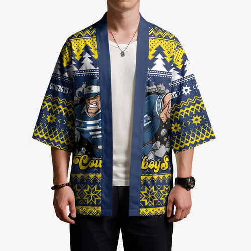 Merry Queensland Cowboys Personalised Kimono Christmas Rugby League Spirit - Aussie Hoodie
