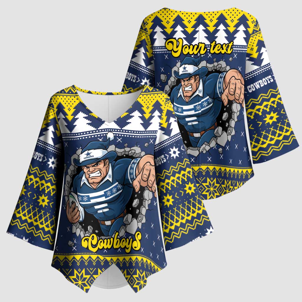 Merry Queensland Cowboys Personalised Kimono Sleeve Blouse Christmas Rugby League Spirit - Aussie Hoodie