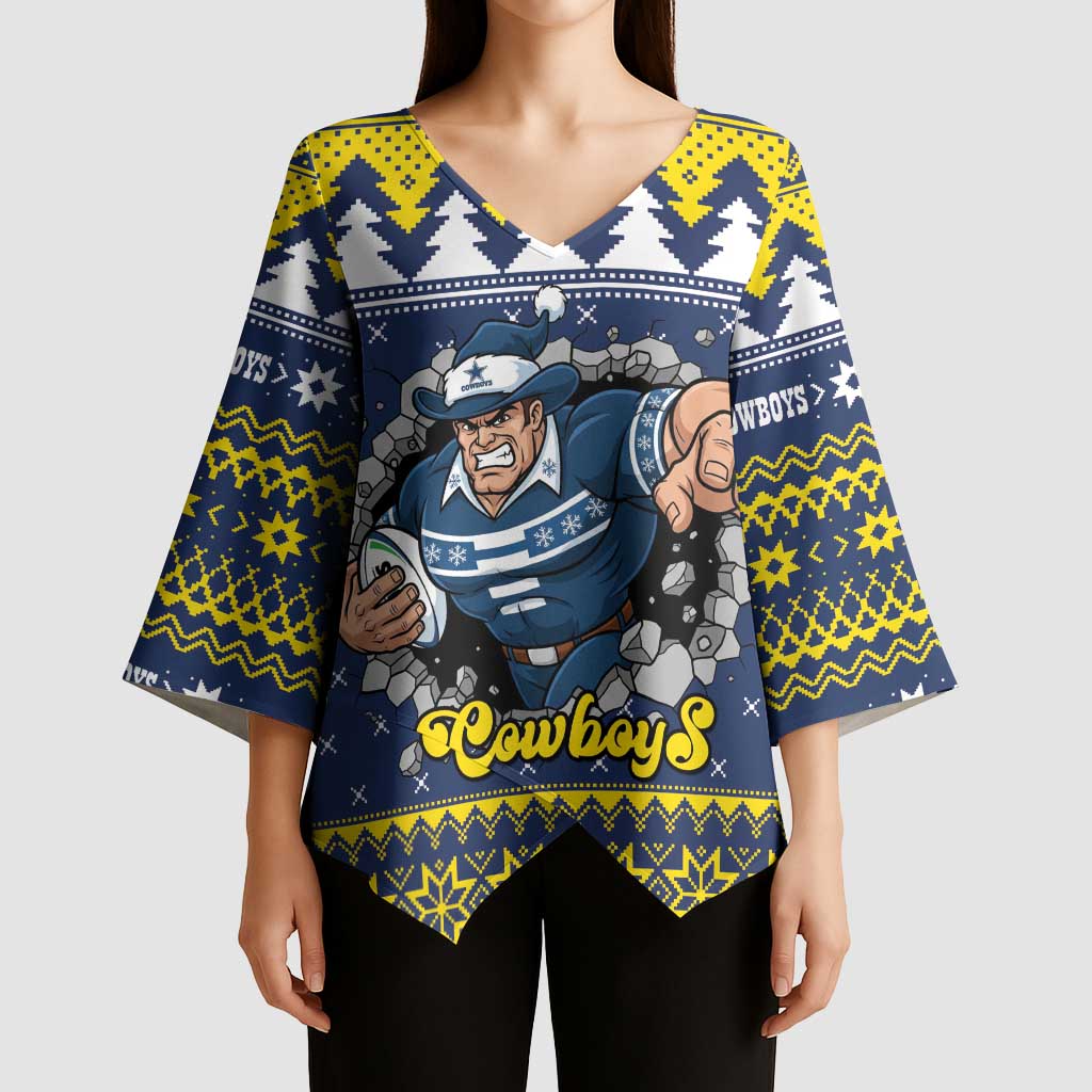 Merry Queensland Cowboys Personalised Kimono Sleeve Blouse Christmas Rugby League Spirit - Aussie Hoodie