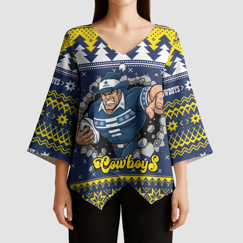 Merry Queensland Cowboys Personalised Kimono Sleeve Blouse Christmas Rugby League Spirit - Aussie Hoodie