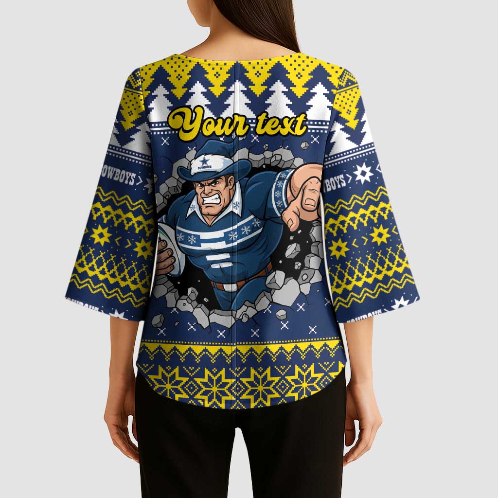 Merry Queensland Cowboys Personalised Kimono Sleeve Blouse Christmas Rugby League Spirit - Aussie Hoodie