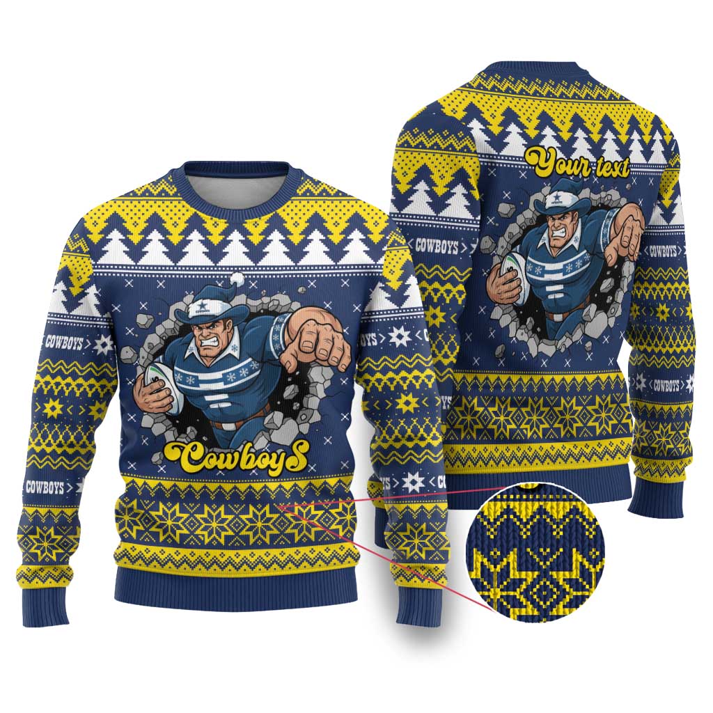 Merry Queensland Cowboys Personalised Ugly Christmas Sweater Christmas Rugby League Spirit - Aussie Hoodie