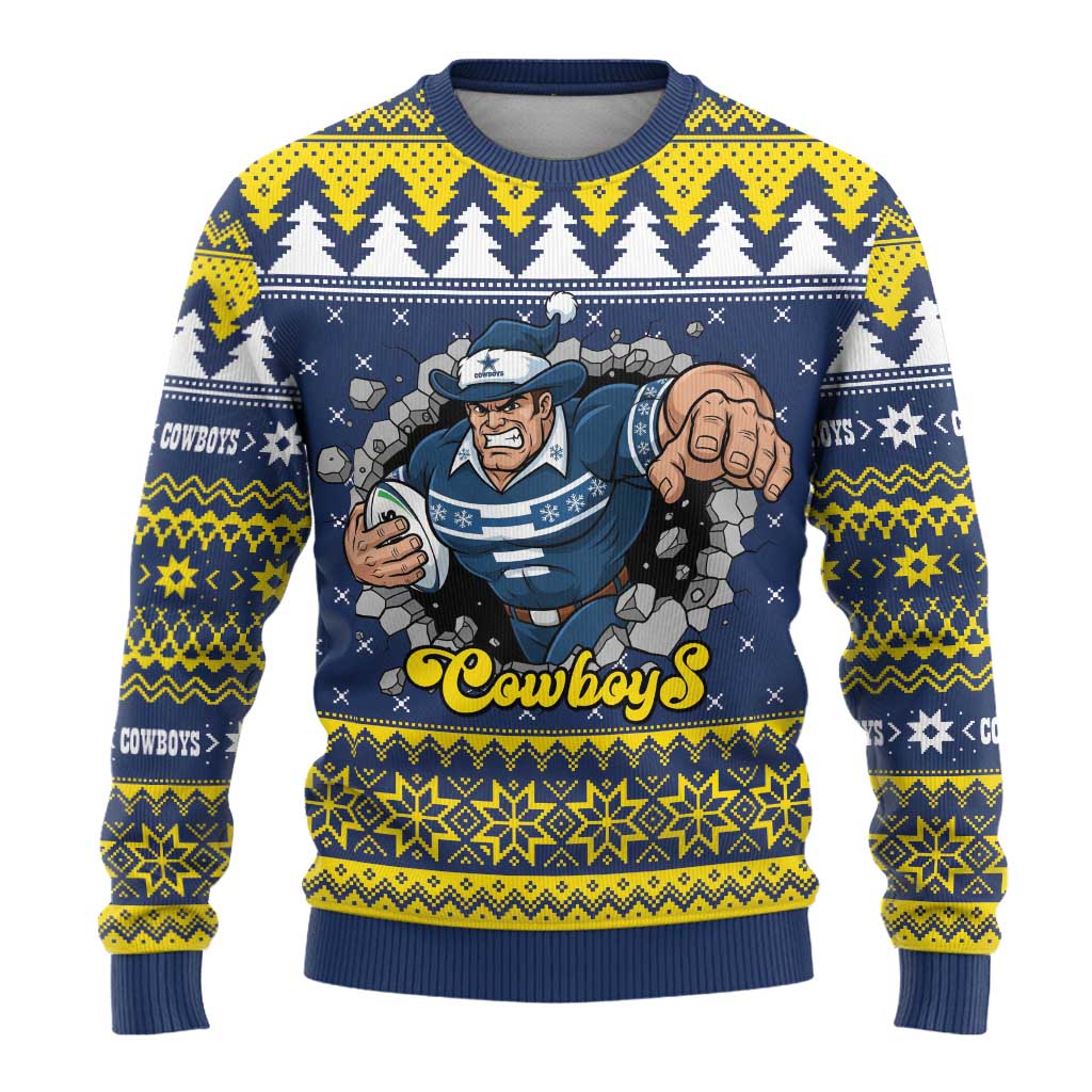 Merry Queensland Cowboys Personalised Ugly Christmas Sweater Christmas Rugby League Spirit - Aussie Hoodie