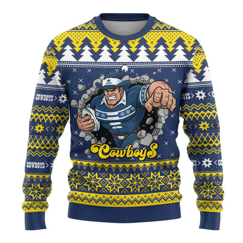 Merry Queensland Cowboys Personalised Ugly Christmas Sweater Christmas Rugby League Spirit - Aussie Hoodie