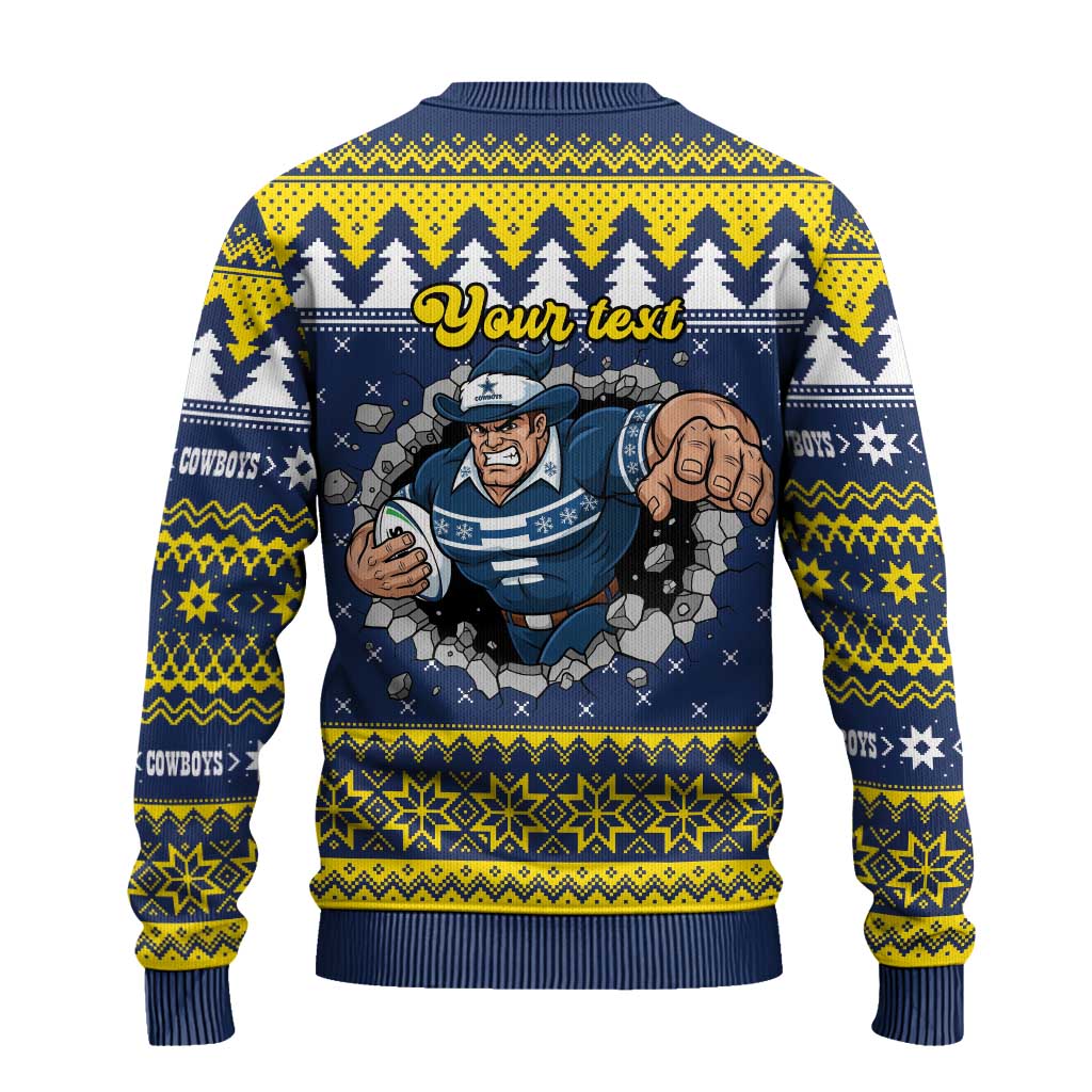 Merry Queensland Cowboys Personalised Ugly Christmas Sweater Christmas Rugby League Spirit - Aussie Hoodie