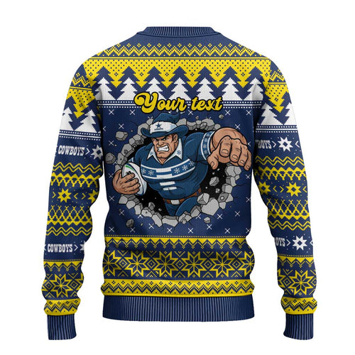 Merry Queensland Cowboys Personalised Ugly Christmas Sweater Christmas Rugby League Spirit - Aussie Hoodie
