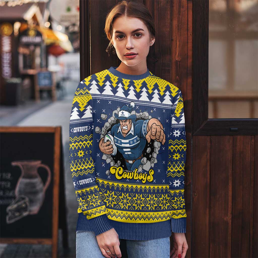 Merry Queensland Cowboys Personalised Ugly Christmas Sweater Christmas Rugby League Spirit - Aussie Hoodie