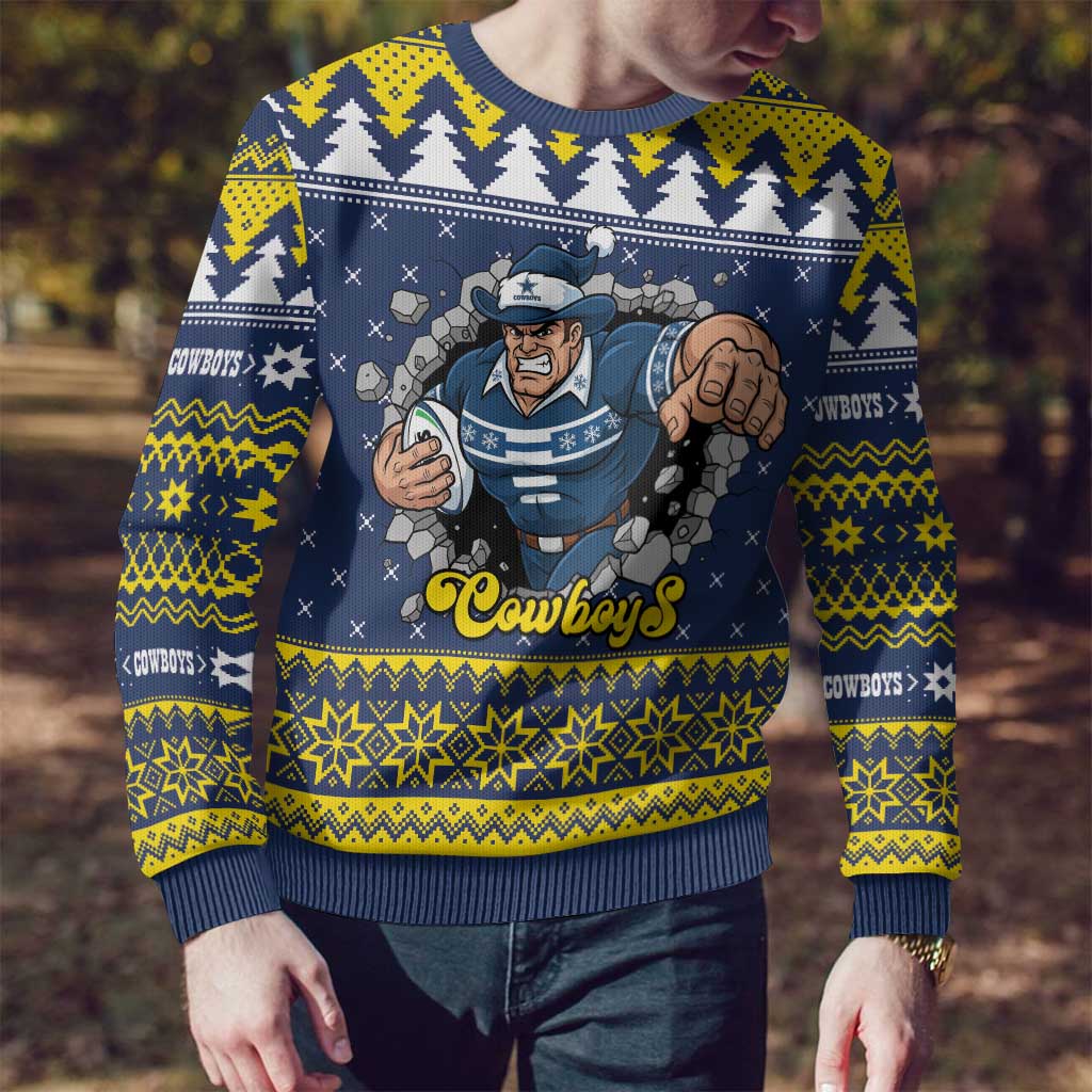 Merry Queensland Cowboys Personalised Ugly Christmas Sweater Christmas Rugby League Spirit - Aussie Hoodie