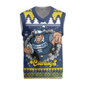 Merry Queensland Cowboys Personalised Christmas Knitted V-Neck Vest Christmas Rugby League Spirit - Aussie Hoodie